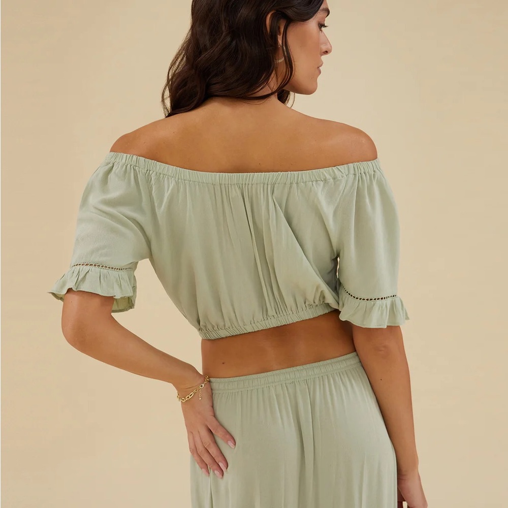 RACHEL PARCELL Bohemian Green Off-Shoulder Skirt Set medium and large - Picture 5 of 11